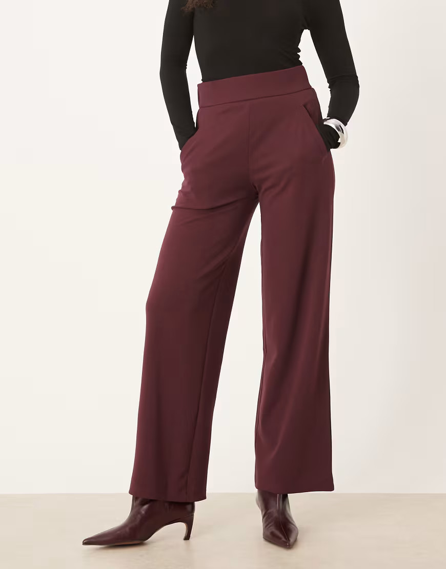 JDY wide leg tailored trousers in burgundy | ASOS (Global)