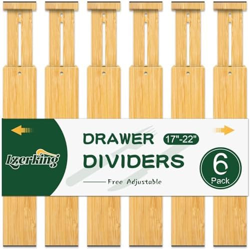 Kitchen Drawer Dividers 6 Pack, 17-22" Adjustable Bamboo Drawer Organizers Large, Spring Loaded, ... | Amazon (US)