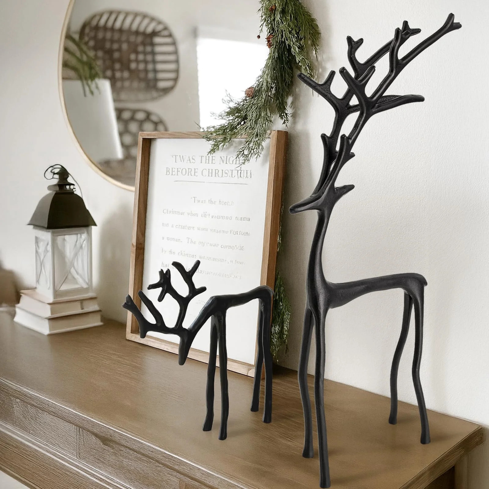 FYHALE 2PCS Reindeer Christmas Decor, Modern Metal Reindeer Figurine, Black Metal Reindeer Holiday Tanble Ornaments, Black Reindeer Figurines | Walmart (US)
