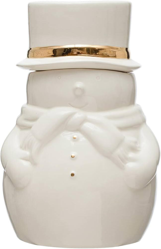 Creative Co-Op 5-1/2" Round x 8-1/4"H Stoneware Snowman Cookie Jar w/Gold Electroplating, White ... | Amazon (US)