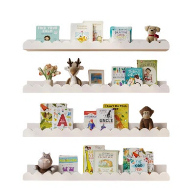 4-Pack White Scalloped Floating Nursery Book Shelves for Kids | Wayfair North America