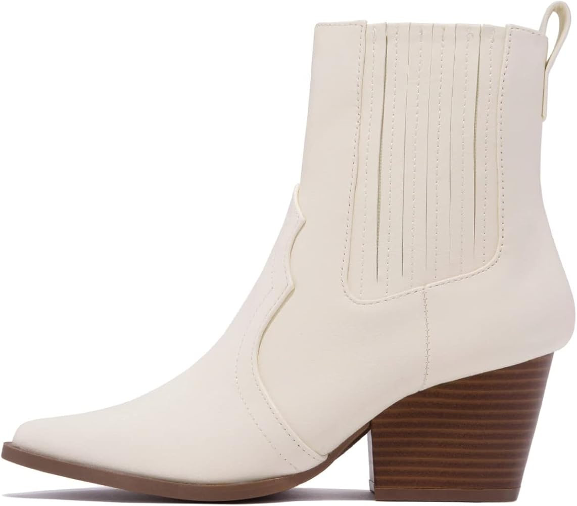 ARQA Cowboy Ankle Boots Stacked Chunky Heel Western Booties Pointed Toe Cowgirl Boot with Zipper | Amazon (US)