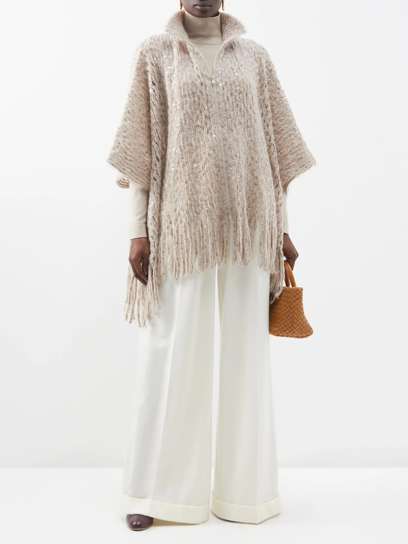 Zipped sequinned mohair-blend poncho | Matches (US)