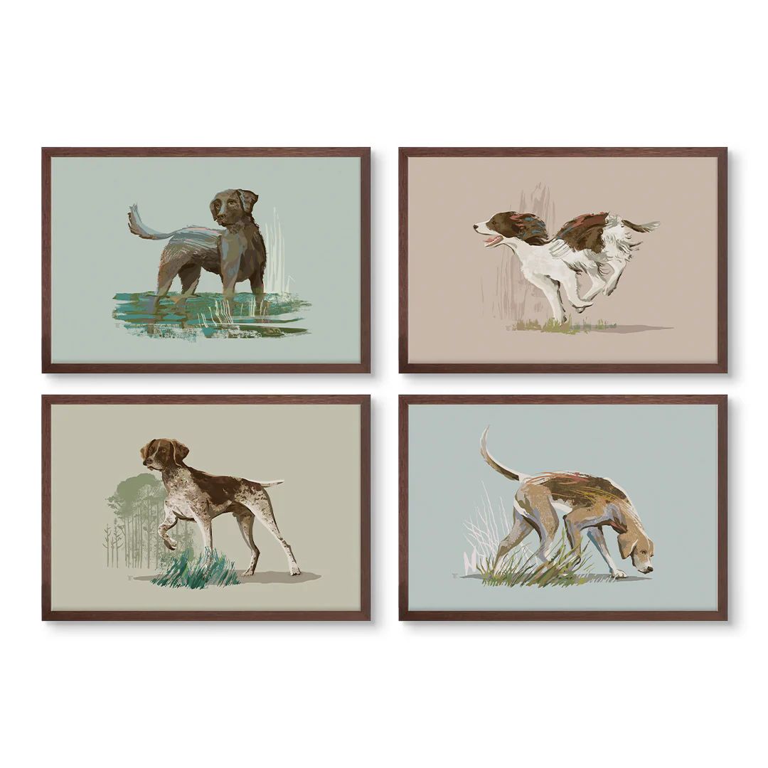 Hunting Dogs by Elise Thomason Set of 4 Art Prints | Urban Garden Prints