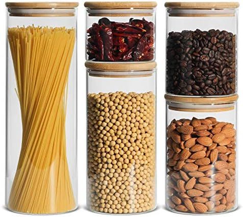 ComSaf Food Storage Container with Airtight Bamboo Lid Set of 5, Clear Glass Canister Food Jar wi... | Amazon (US)