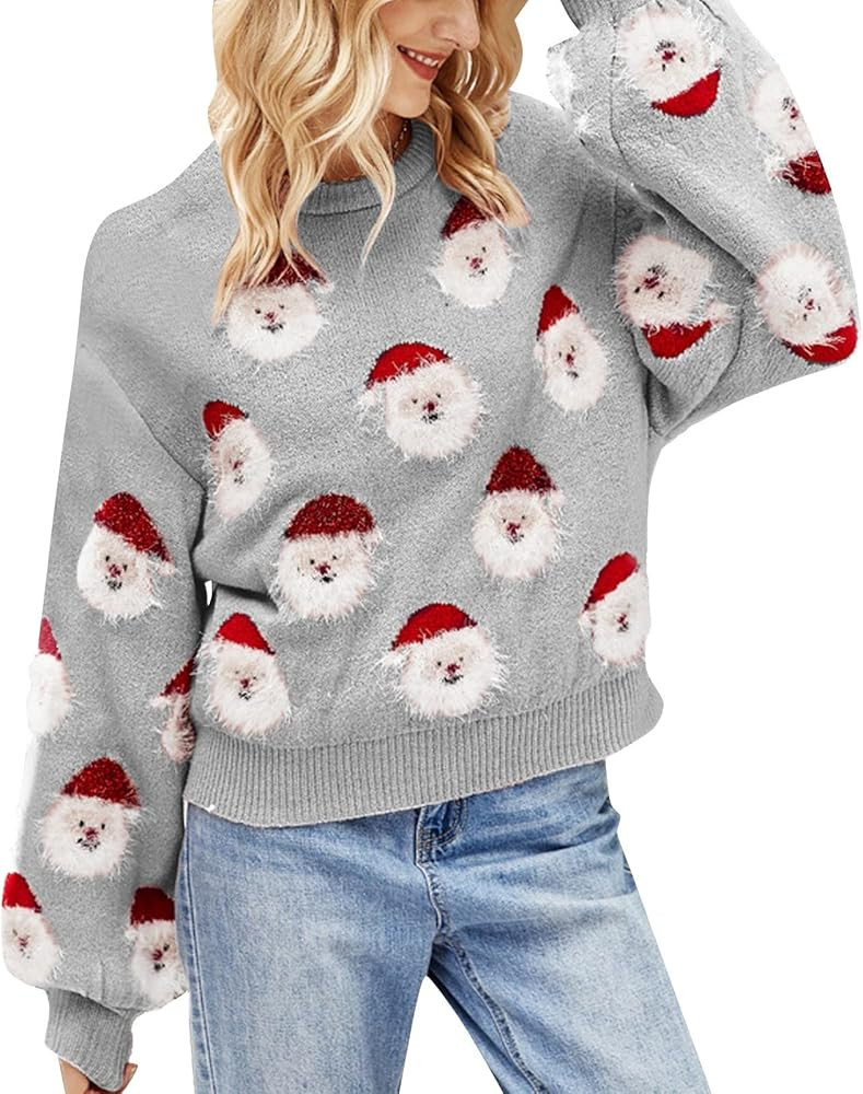 Weihnachtspullover Damen Strickpullover Rundhals Pulli Sweater Strick Pullover Winter Strickpulli... | Amazon (DE)