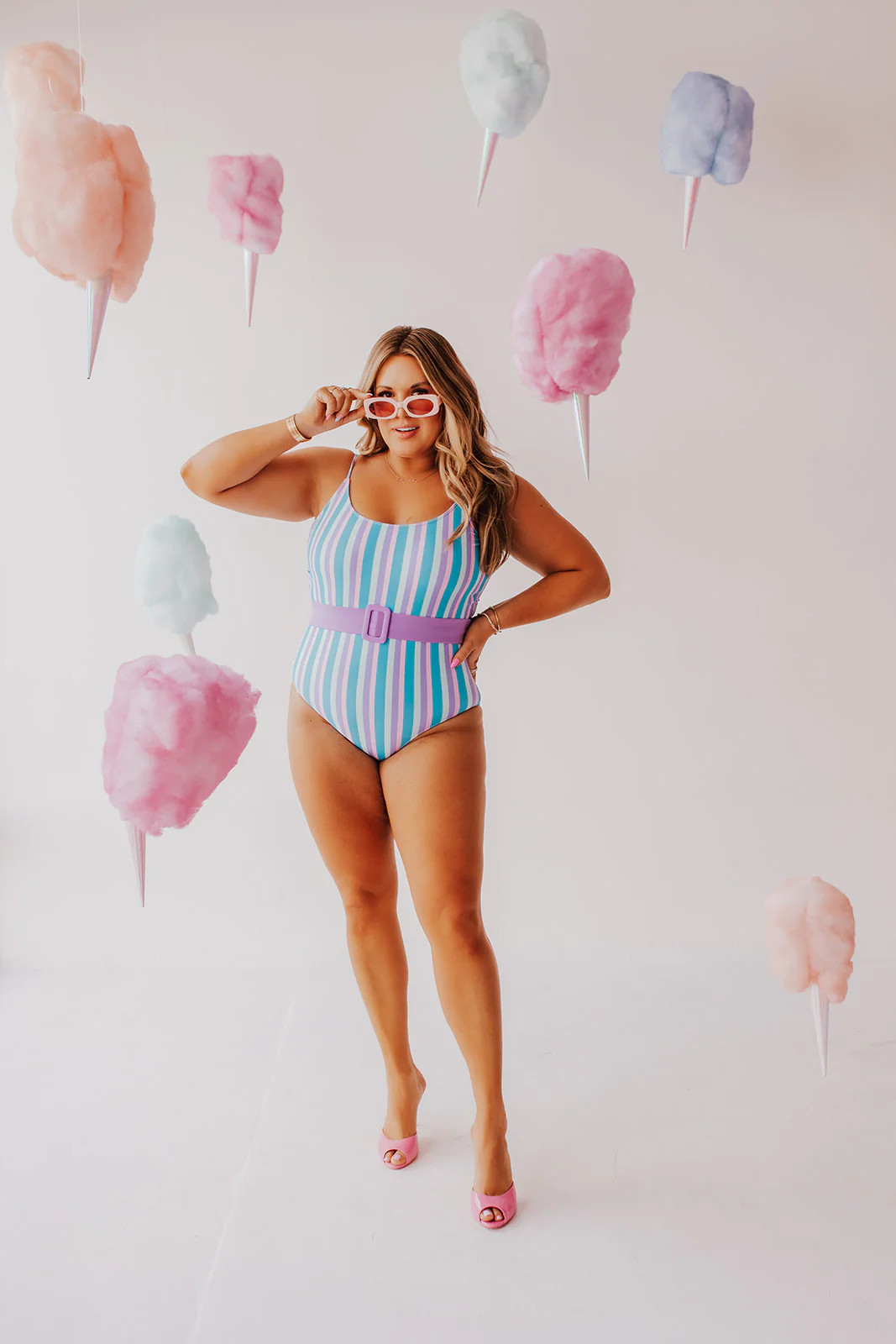 BELTED ONE PIECE IN COTTON CANDY STRIPE BY SARAH TRIPP X PINK DESERT | Pink Desert
