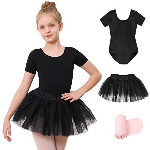STELLE Ballet Leotards for Girls Toddler Dance Dress Outfit Combo with Tutu Skirt and Tights Black,110 | Amazon (US)