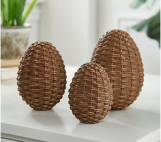 Set of 3 Rattan Wicker Eggs by Valerie | QVC