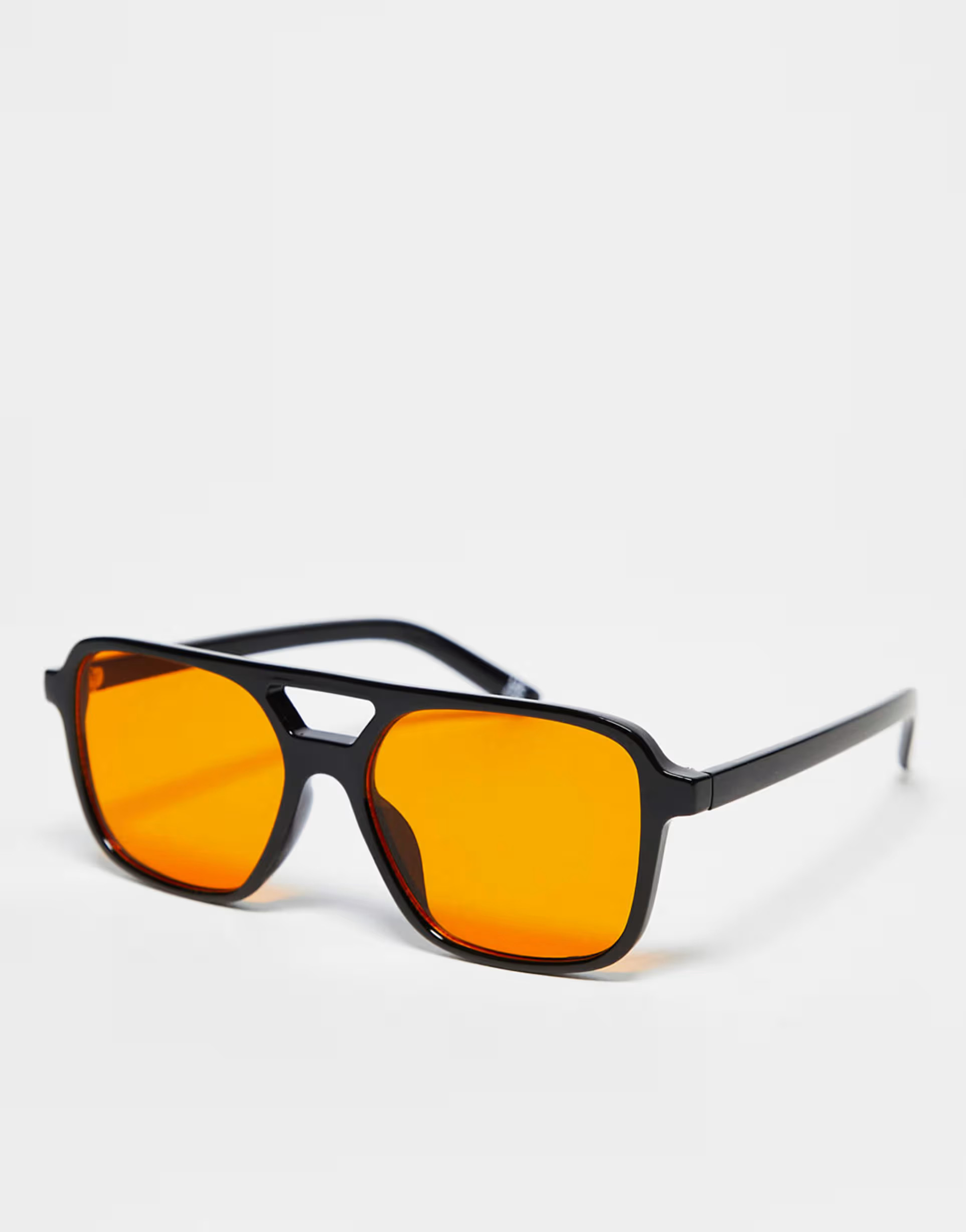 ASOS DESIGN fine frame aviator fashion glasses with orange lens | ASOS (Global)