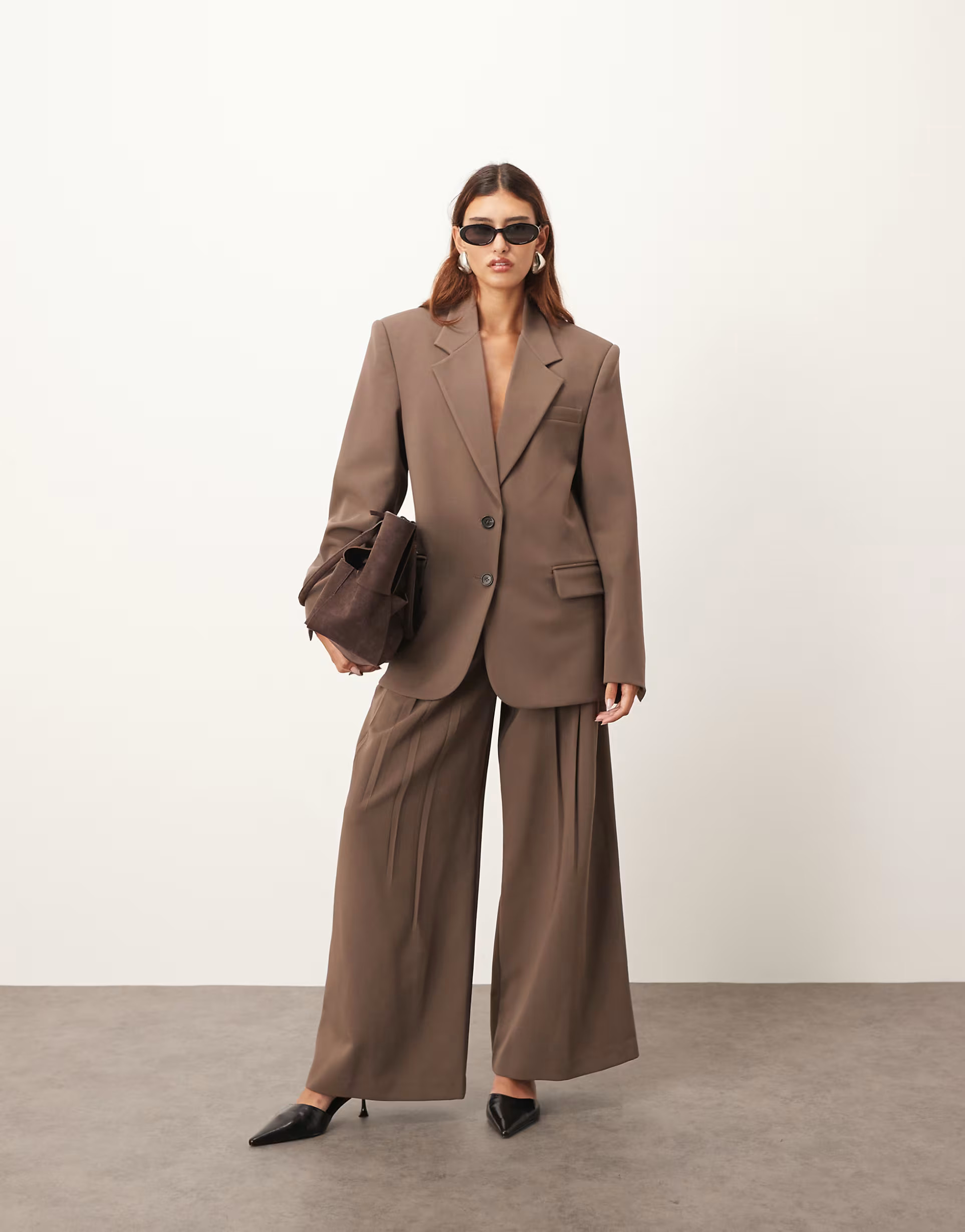 ARRANGE wool pleated wide leg trouser co-ord in chocolate | ASOS | ASOS (Global)