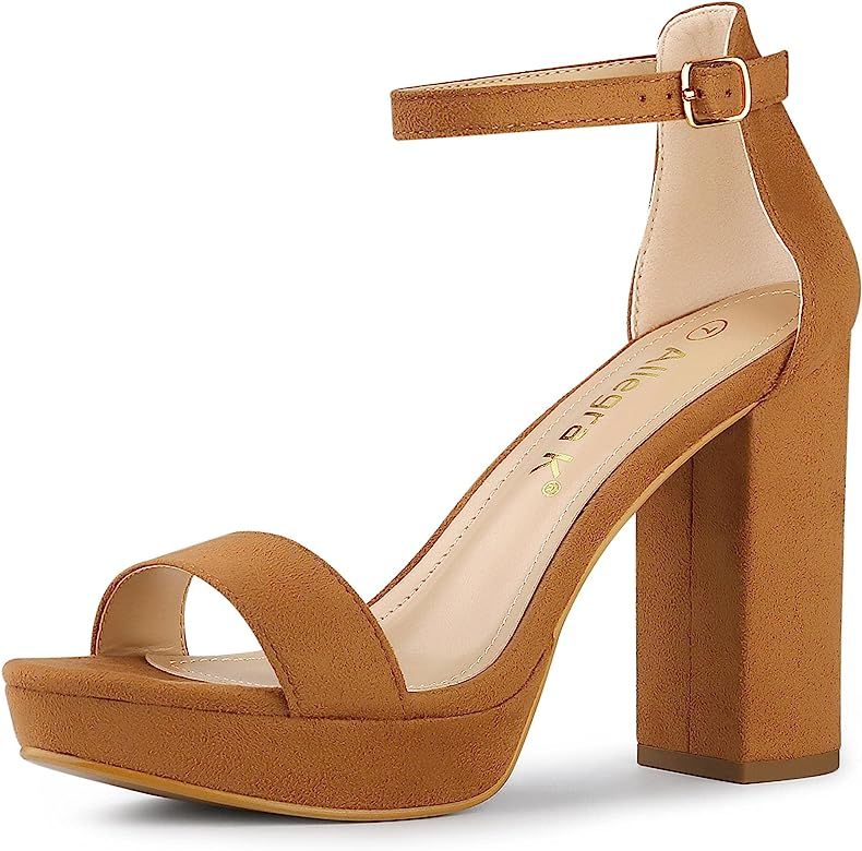 Allegra K Women's Ankle Strap Platform Chunky Heels Heel Sandals | Amazon (US)
