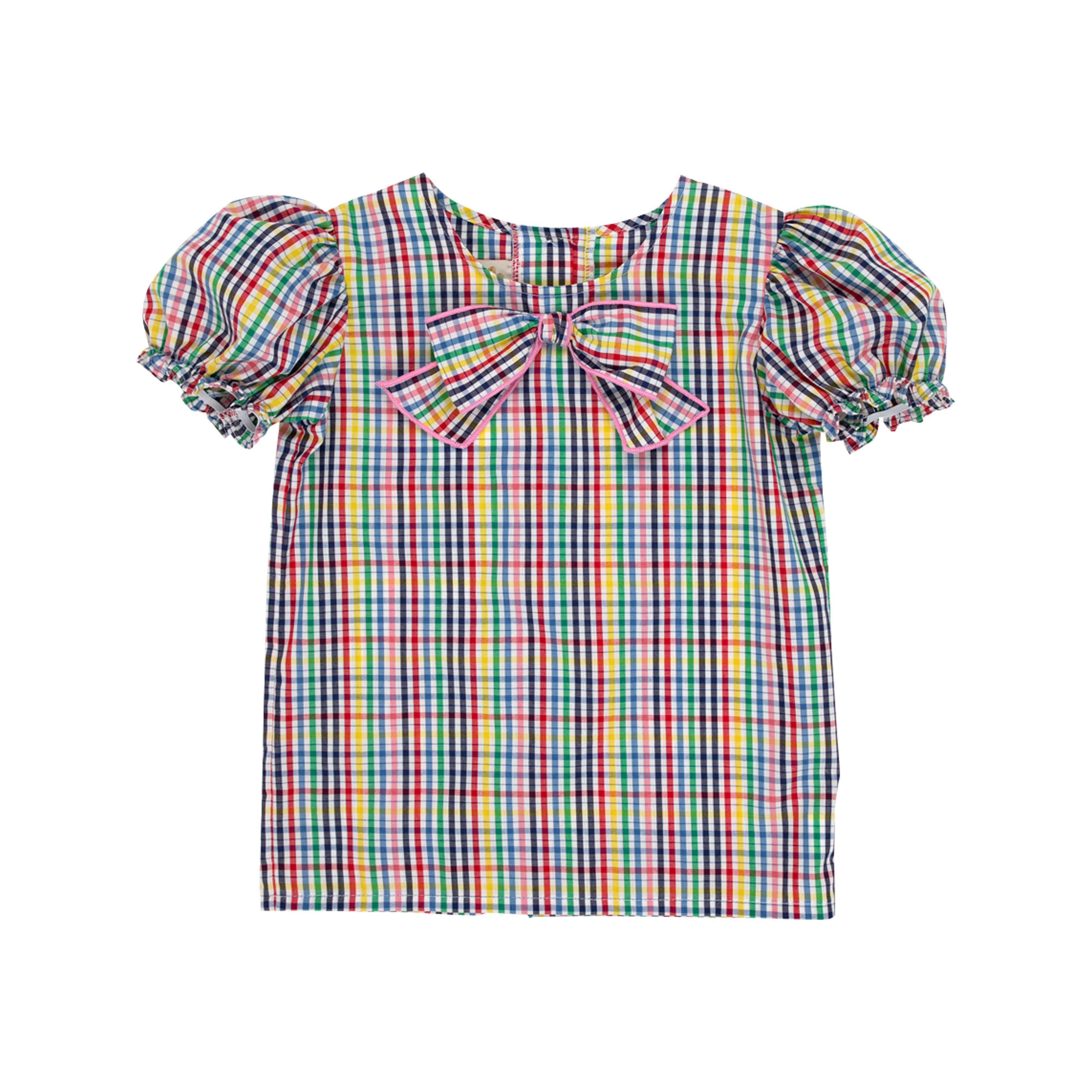 Beatrice Bow Blouse & Onesie (Short Sleeve) - Paint Set Plaid with Hamptons Hot Pink | The Beaufort Bonnet Company
