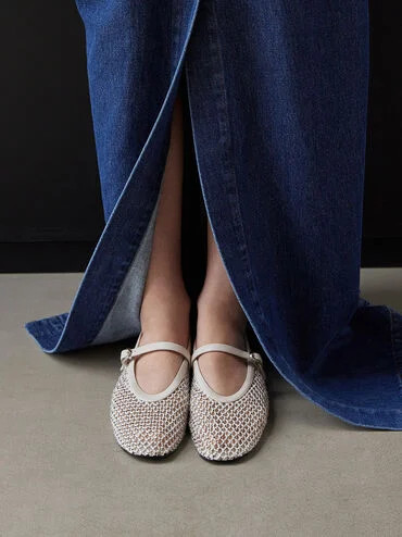 Maggie Mesh Crystal Mary Janes
    
         - White | Charles & Keith UK