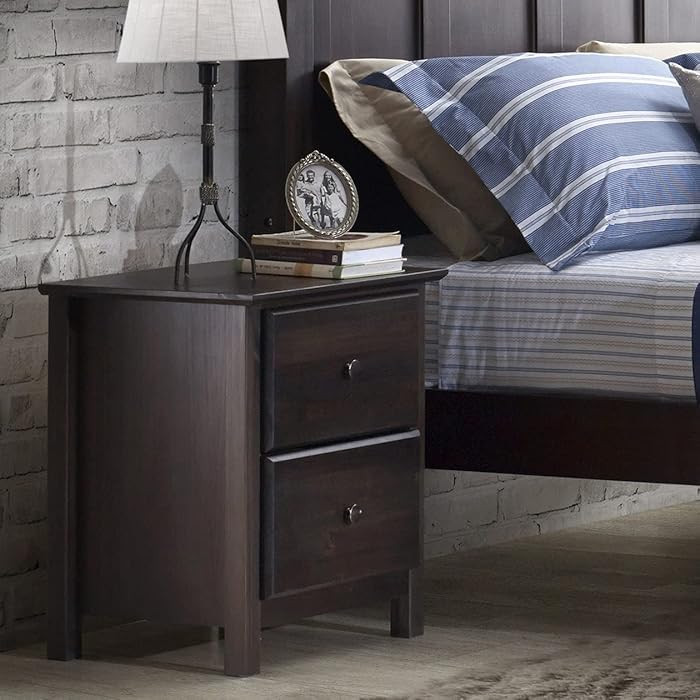 Grain Wood Furniture Shaker 2-Drawer Bedside Nightstand, Solid Wood with Expresso Finish | Amazon (US)