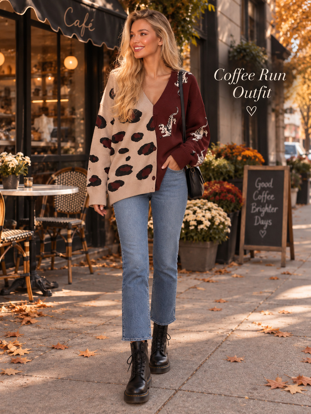Cozy Coffee Shop Outfit for Fall

The perfect casual fall outfit for a cozy coffee run! This bold animal-print cardigan adds a playful touch to classic straight-leg jeans, black combat boots, and a simple black shoulder bag. An easy autumn outfit idea for brunch, errands, weekend outings, or strolling through town with your favorite latte.

#FallOutfit #CoffeeShopOutfit #CasualFallStyle #FallFashion #CardiganOutfit #JeansOutfit #CombatBoots #DrMartensStyle #AutumnFashion #CozyOutfit #StreetStyle #EverydayOutfit #FallWardrobe #SweaterWeather #CoffeeRun #WeekendStyle #OutfitInspo #AmazonFashion #AffordableFashion #WomensStyle #FallStyleInspo #CuteFallOutfit
 

 