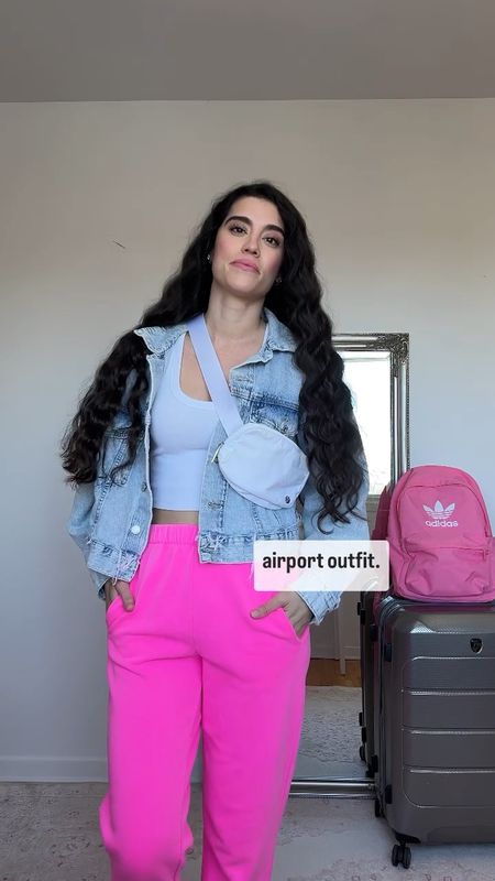 Cute travel airport outfit 
My GAP sweatpants are sold out in pink but available in black grey and many other colors. 
Linked my Lululemon belt bag , a similar jean jacket , my favorite white tank top from Abercrombie.
If you’re like me and don’t travel with your wedding bands , I’ve linked my favourite silicone band from Enso.
The ones from Amazon are more inexpensive but they break easily.


#LTKfindsunder50 #LTKtravel #LTKstyletip