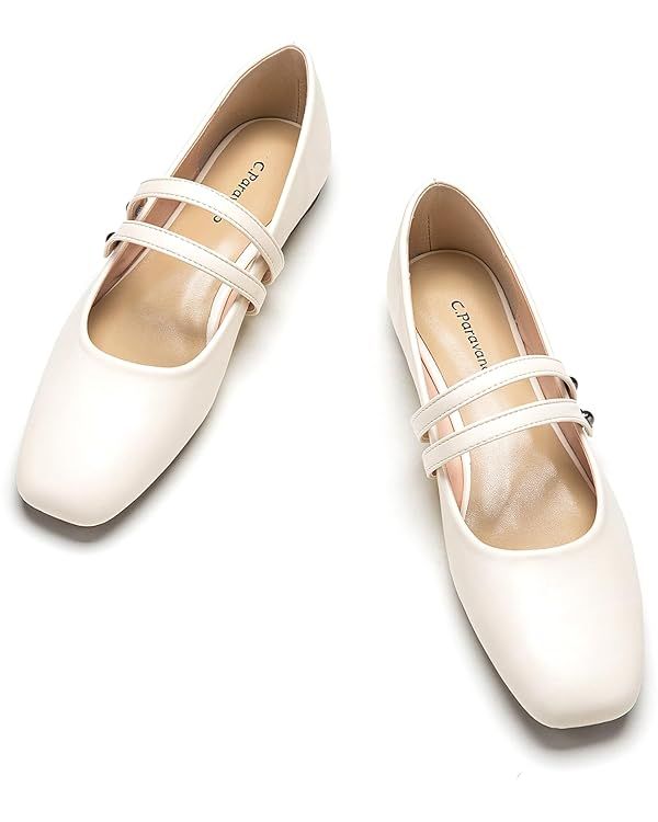 C.Paravano Mary Jane Shoes for Women | Women Flats | Womens Square Toe Flats | Leather Mary Jane | Amazon (US)