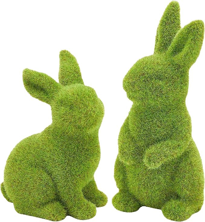 2 PCS Moss Bunny Decorative Figurines Flocked Resin Easter Bunny Decor Green Moss Bunnies for Spr... | Amazon (US)
