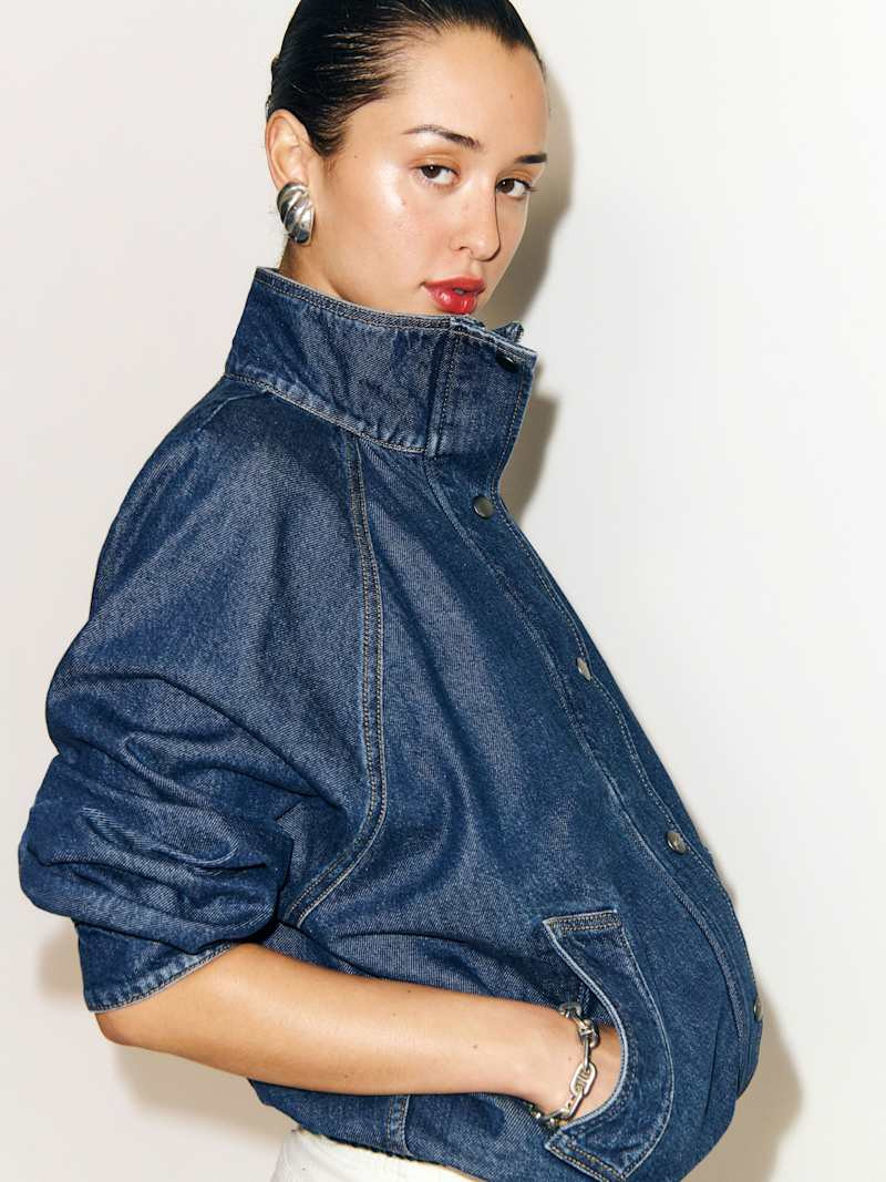 Mette Lived-in Denim Bomber Jacket | Reformation (Global)