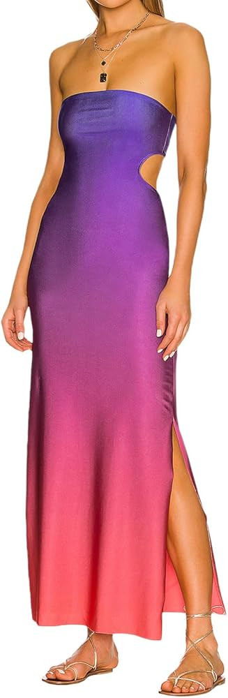 Yuemengxuan Women Satin Tube Maxi Dress Sexy Strapless Backless Long Bodycon Slim Dresses Party C... | Amazon (US)