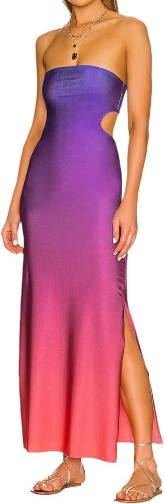 Yuemengxuan Women Satin Tube Maxi Dress Sexy Strapless Backless Long Bodycon Slim Dresses Party C... | Amazon (US)