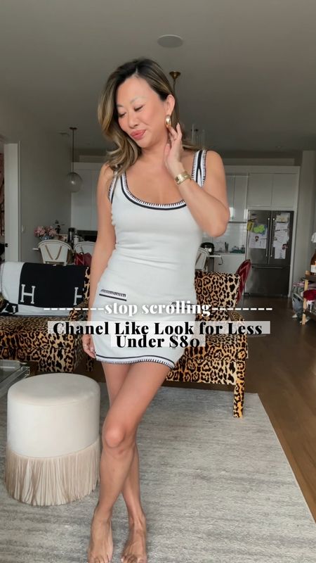 Spring fashion style outfit, Chanel like dress, Chanel like sweater, Amazon cardigan, style steal, tweed slingbacks Amazon, quiet luxury style, trends 2024, size small dress and sweater 

#LTKfindsunder100 #LTKSeasonal #LTKstyletip