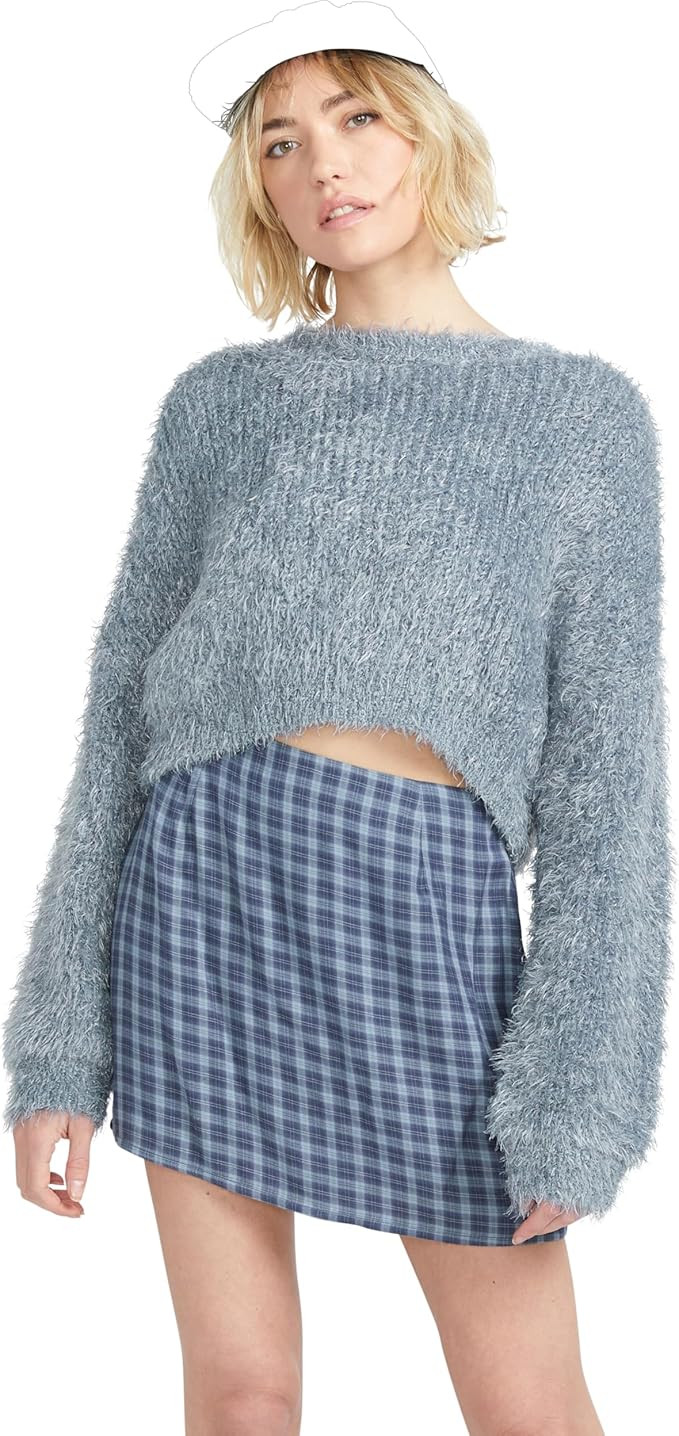 Volcom Women's Yassified Cropped Crew Neck Furry Knit Sweater | Amazon (US)
