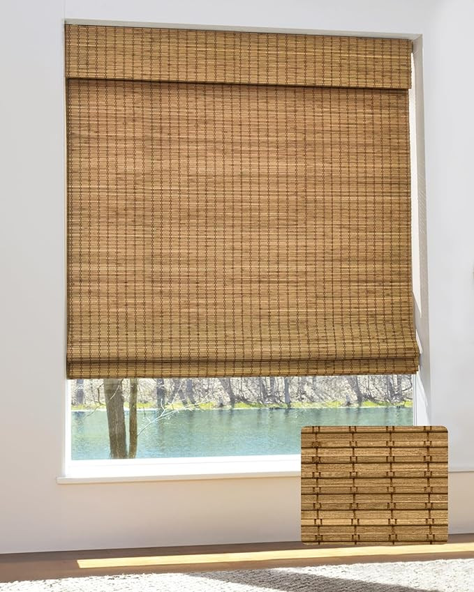 Cordless Bamboo Roman Shades for Windows, Blinds Size (22 1/2" W × 48" H) Colour (Eastfield Teak... | Amazon (US)
