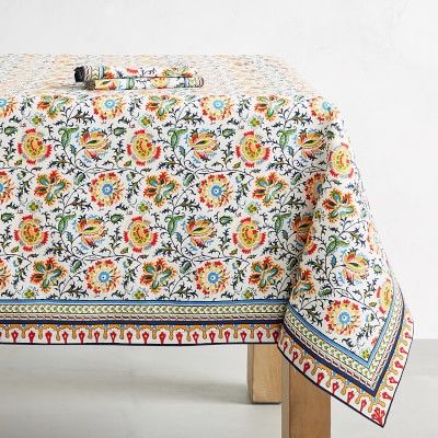 Mediterranean Tablecloth, Floral Teal | Williams-Sonoma