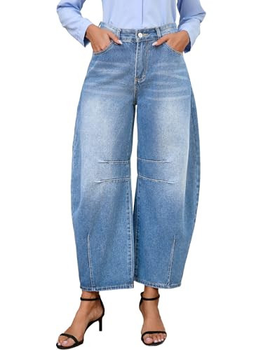 Barrel Jeans for Women Baggy Boyfriend Jeans with Pockets (Light Blue X-Large) | Amazon (US)