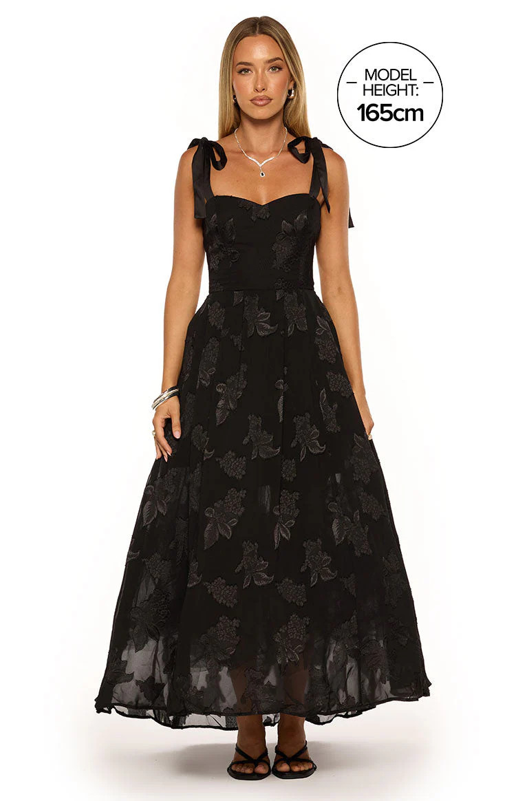 Lily Black Tie Shoulder Formal Maxi Dress | Beginning Boutique (US)