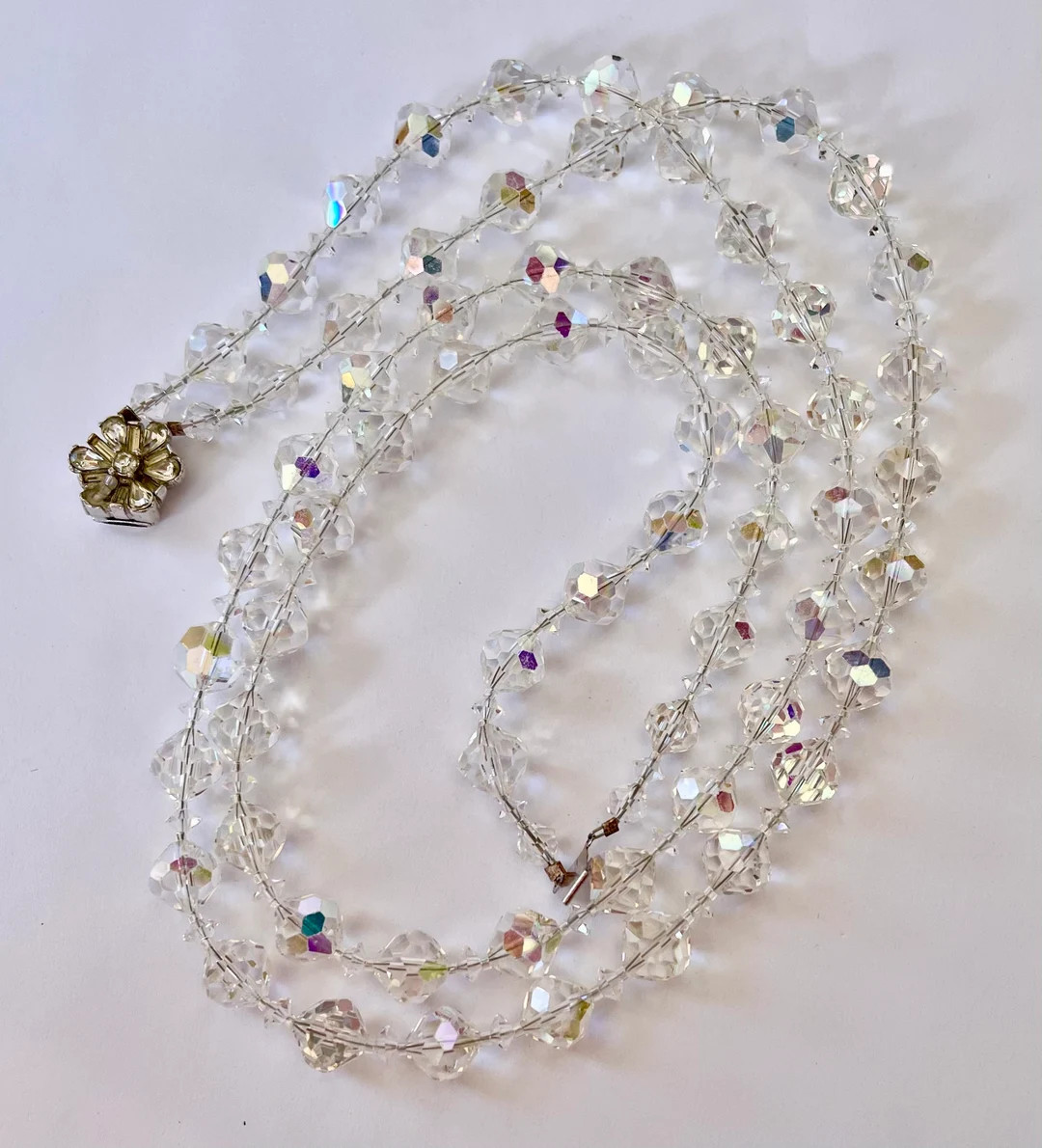 Antique Art Deco Rock Crystal Necklace, 1920s Double Strand, Clear Quartz Faceted Bead Necklace, ... | Etsy (US)