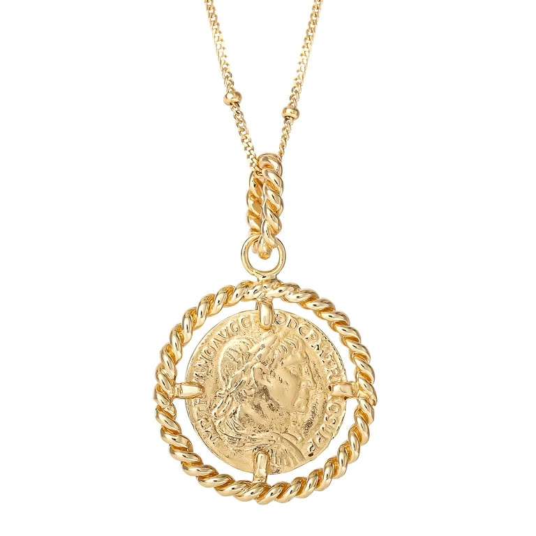 JS Jessica Simpson Women’s Gold Plated Sterling Silver Coin Pendant, 18” Beaded Chain - Walma... | Walmart (US)