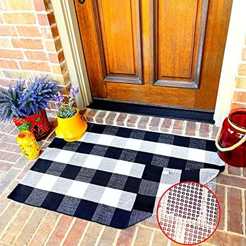 PANTRIC Buffalo Plaid Rug with Anti-Slip Mat - 27.5"x43" Indoor/Outdoor | Black and White Checker... | Amazon (US)