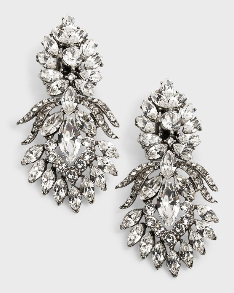 Ben-Amun Silver Crystal Peacock Drop Clip-On Earrings | Neiman Marcus