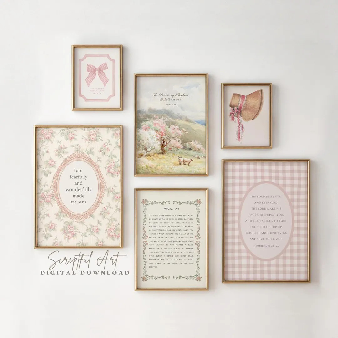 Christian Nursery Wall Art Girls Room Decor Cottagecore Gallery Vintage Bible Verse Prints (SET O... | Etsy (US)