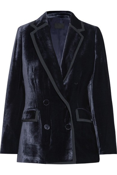 J.Crew - Grosgrain-trimmed Velvet Blazer - Navy | NET-A-PORTER (US)