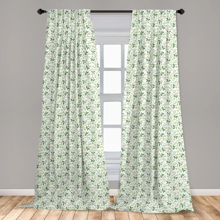 Leaf Curtains 2 Panels Set, Ivy Patterns with Tiny Green Leaves Branches Creme Contemporary Illus... | Walmart (US)
