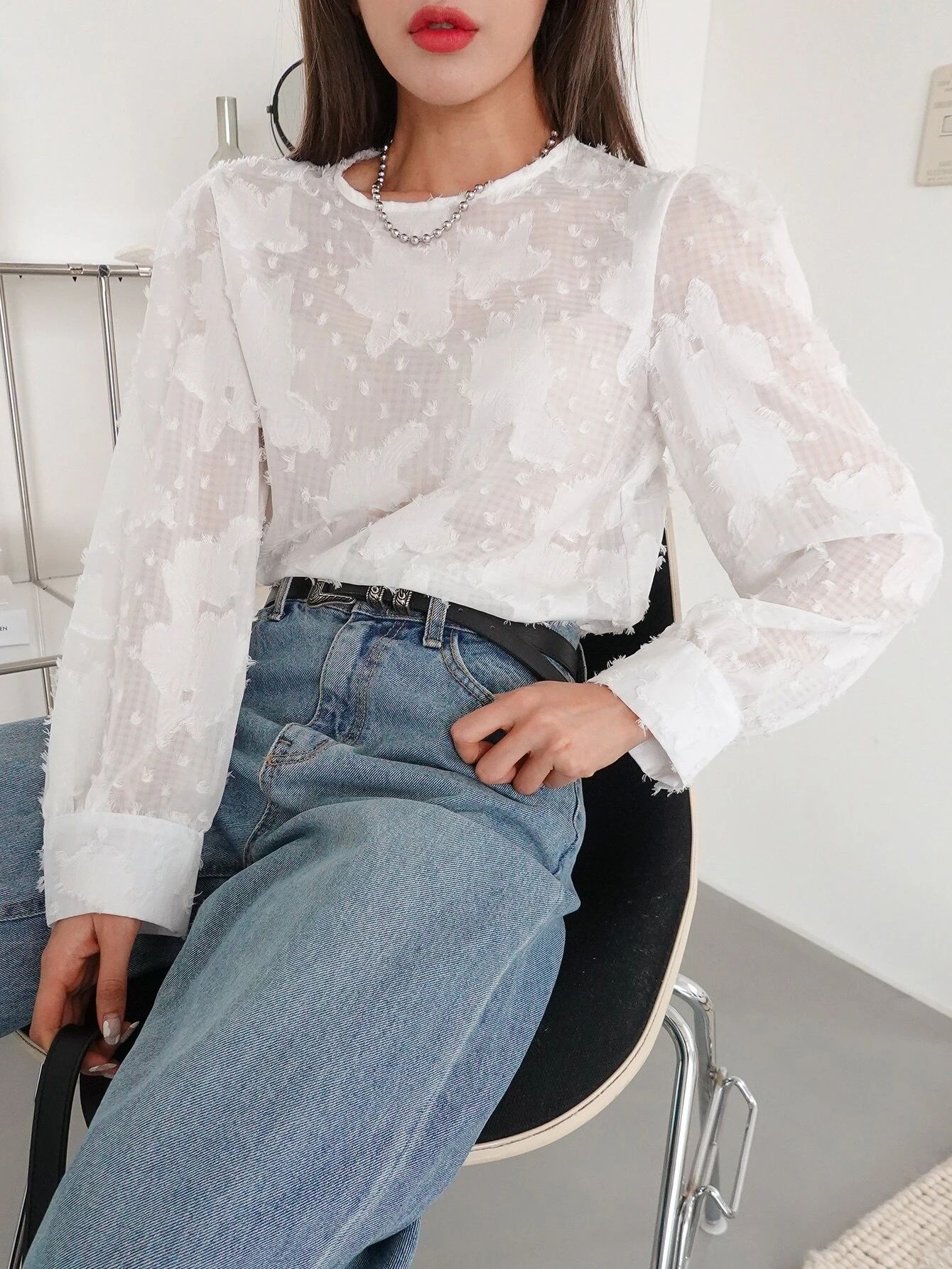DAZY Solid Puff Sleeve Sheer Blouse | SHEIN