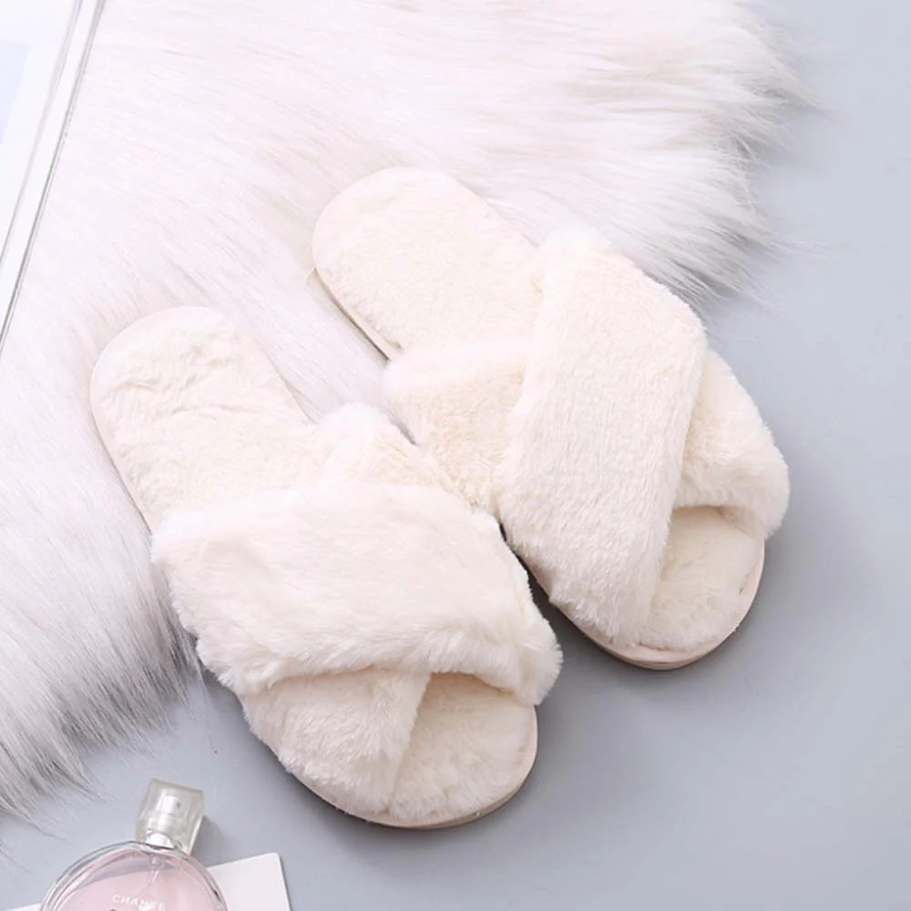 Fuzzy Slippers - White | Birdy Grey