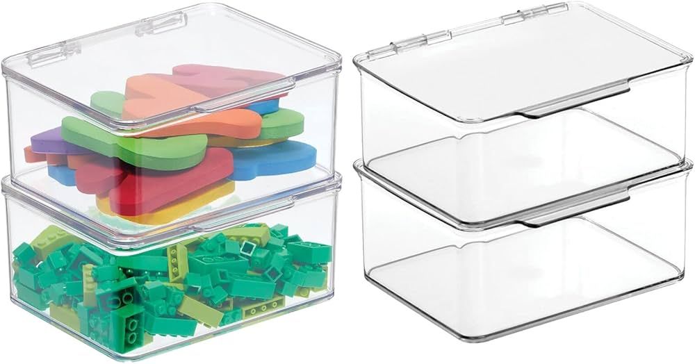 mDesign Plastic Playroom and Gaming Storage Organizer Box Containers with Hinged Lid for Shelves ... | Amazon (US)