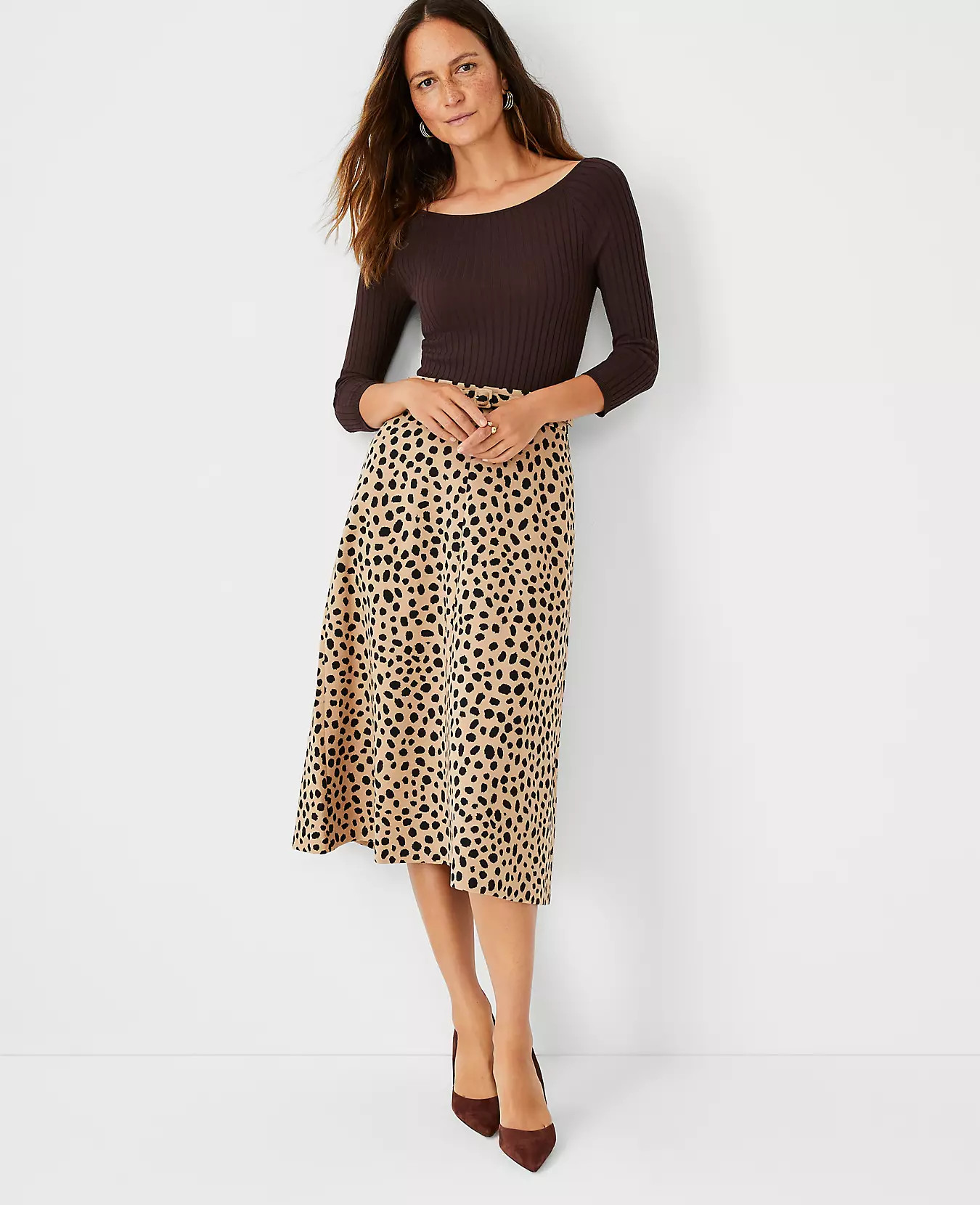 Animal Print Belted Midi Skirt | Ann Taylor (US)