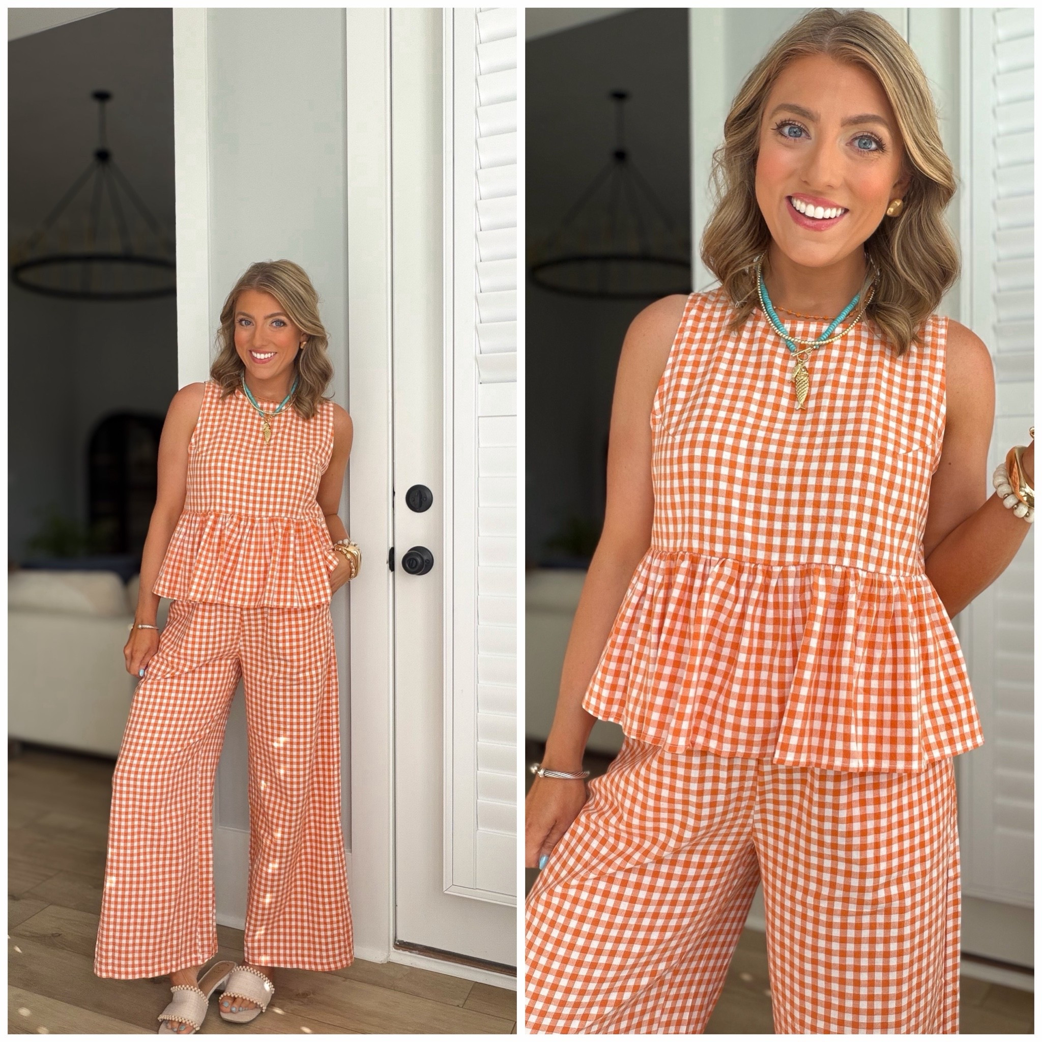 🍊 This Amazon matching set is giving all the effortless summer style vibes! 🍊

The orange gingham print is so fun for the season, and the fact that it’s 100% cotton makes it even better. Lightweight, breathable, and incredibly comfortable, this two-piece set is perfect for everything from weekend brunches and vacation days to summer events and everyday wear. The peplum top paired with the flowy wide-leg pants creates a flattering silhouette that looks put together while feeling easy and comfortable.

I styled it with neutral sandals and colorful accessories for the perfect pop of summer color. This is one of those outfits you’ll reach for again and again all season long!

#AmazonFashion #AmazonFinds #MatchingSet #TwoPieceSet #GinghamStyle #SummerFashion #CottonClothing #AmazonStyle #SummerOutfit #VacationStyle #ResortWear #WideLegPants #PeplumTop #AffordableFashion #OOTD #SummerWardrobe #FashionFinds #WomenFashion #CasualChic #SummerStyle #AmazonMustHaves #VacationOutfit #ComfortableStyle #EverydayFashion #StyleInspiration 🍊✨

#LTKootd #LTKmomlife #LTKPetite
