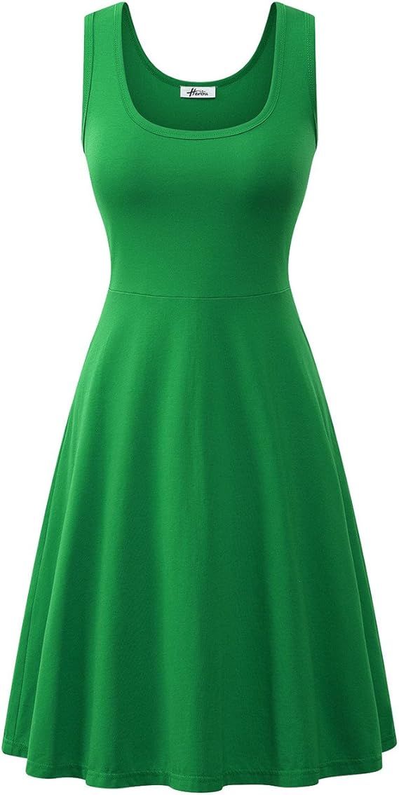Herou Women Summer Slim Sleeveless Scoop Neck A-Line Flare Sun Dresses | Amazon (US)