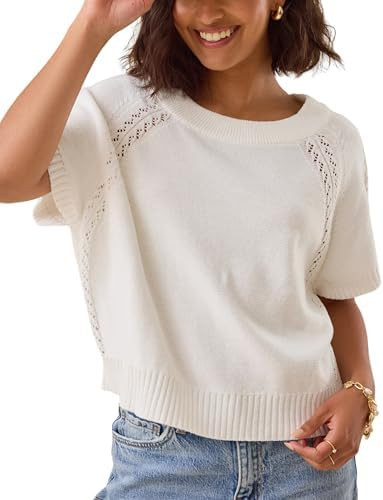 Yeokou Women Knit Crochet Top Short Sleeve Crew Neck Loose Fit Pullover Sweater Summer Fall Fashi... | Amazon (US)