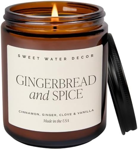 Sweet Water Decor Gingerbread & Spice Christmas Candle, 9oz Amber Jar | Amazon (US)