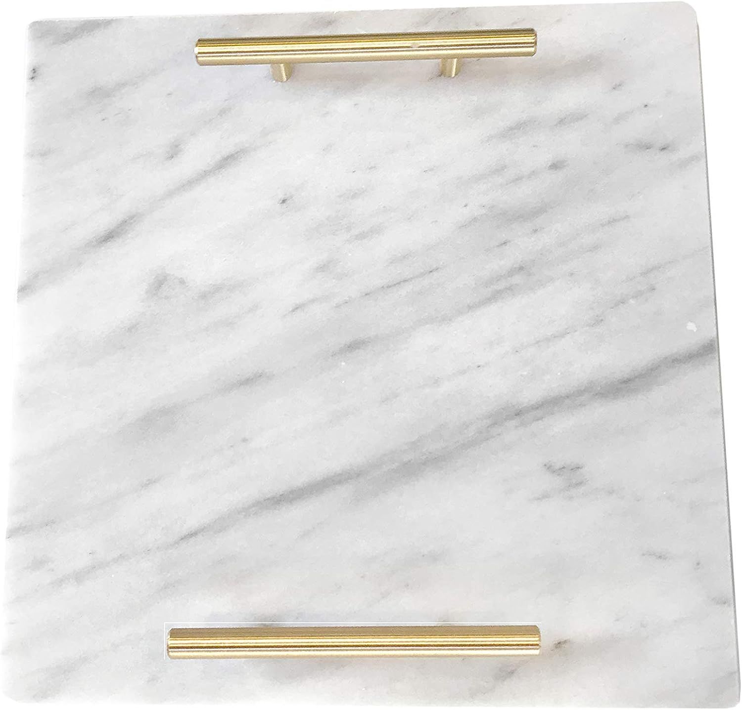 Cararra Blanco White Marble Slab Cheese Board with Gold Brushed Metal Handles | Amazon (US)