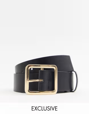 Glamorous Exclusive black waist and hip jeans belt with gold square buckle | ASOS (Global)