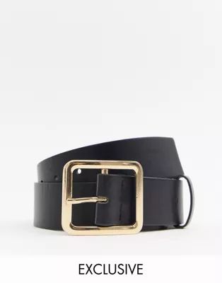 Glamorous Exclusive black waist and hip jeans belt with gold square buckle | ASOS (Global)